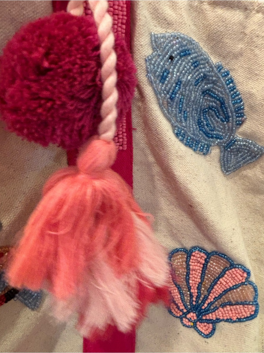 NWT Sol and Mer Pink and tan sea life beaded Canvas Tote Bag - Picture 10 of 14